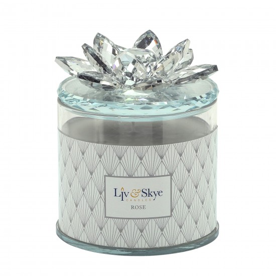 Crystal 5" Soy Candle Lotus Box, Silver 13oz