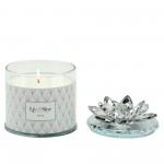 Crystal 5" Soy Candle Lotus Box, Silver 13oz