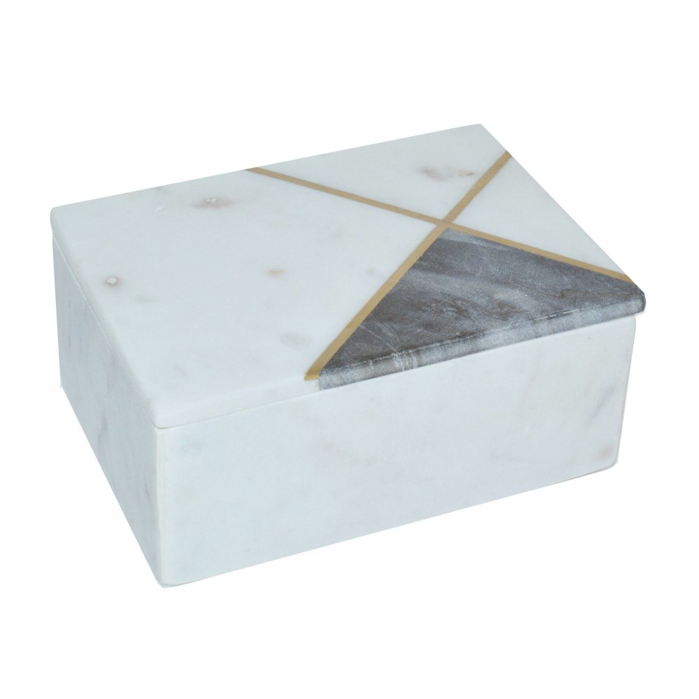 Marble, 7x5 Rectangular Box Brass Inlay Right Side, White