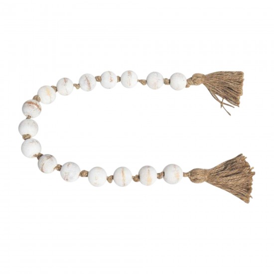 Wood, 26" Bead Garland, White Wash