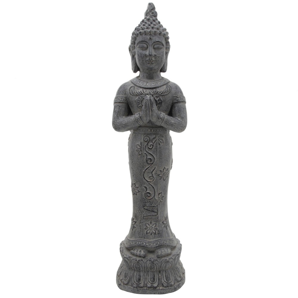 Resin, 36"h Standing Buddha, Antique Gray