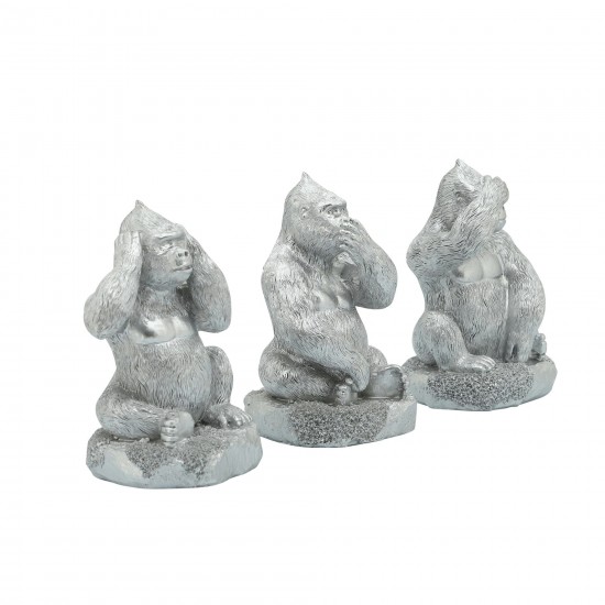 Resin, S/3 Hear, Speak, See No Evil Gorilla,silver