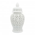 24" Cut-out Daisies Temple Jar, White