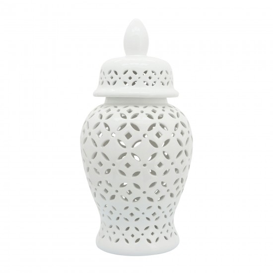 24" Cut-out Daisies Temple Jar, White