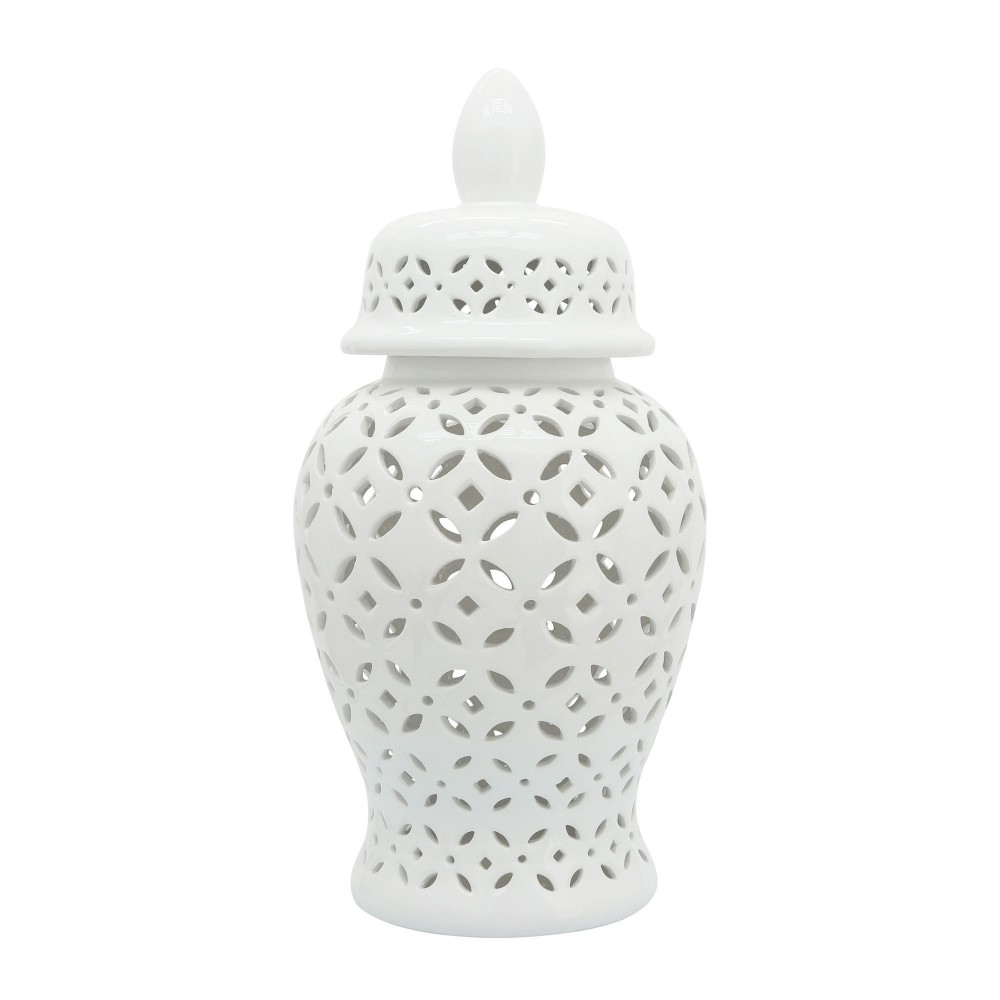 24" Cut-out Daisies Temple Jar, White