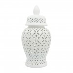 24" Cut-out Daisies Temple Jar, White