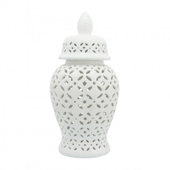 24" Cut-out Daisies Temple Jar, White