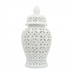 24" Cut-out Daisies Temple Jar, White