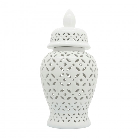 24" Cut-out Daisies Temple Jar, White