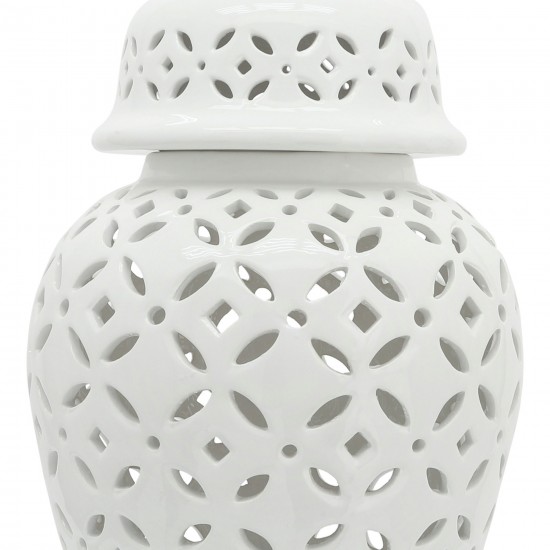 24" Cut-out Daisies Temple Jar, White