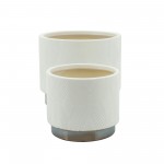 S/2 Diamond Metallic Planters 6/8", White