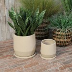 Cer, S/2 7/10"d Planters W/ Saucer, Tan