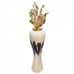 43"h Metal Vase W/ Leaf Like Lid, White