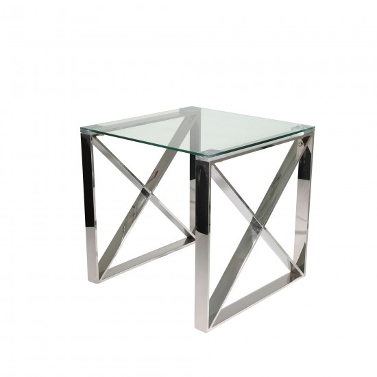 Silver Metal/glass Accent Table, Kd, X pattern