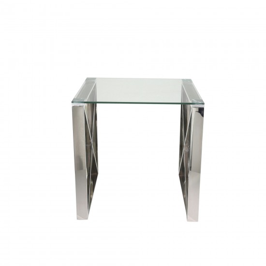 Silver Metal/glass Accent Table, Kd, X pattern