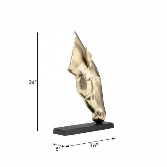 Metal,24",horse Head Sculpture,black/gold