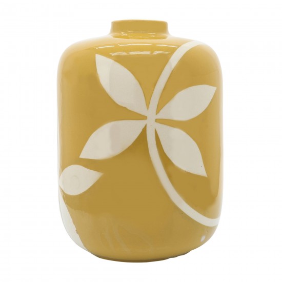 Cer, 12"h Leaf Vase, Yellow