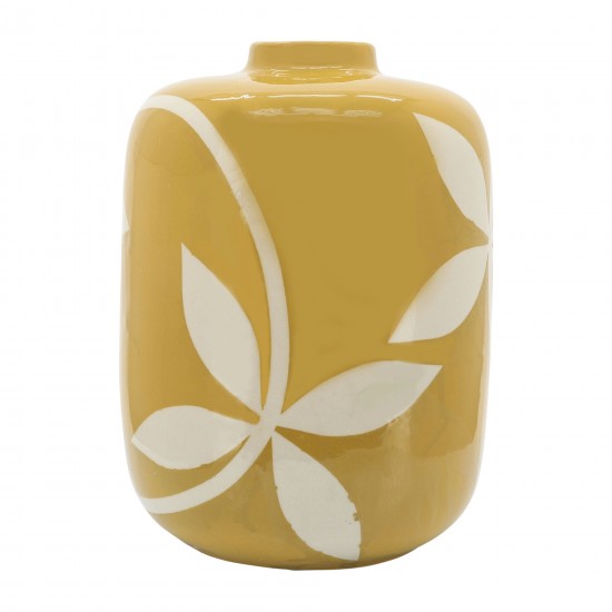 Cer, 12"h Leaf Vase, Yellow