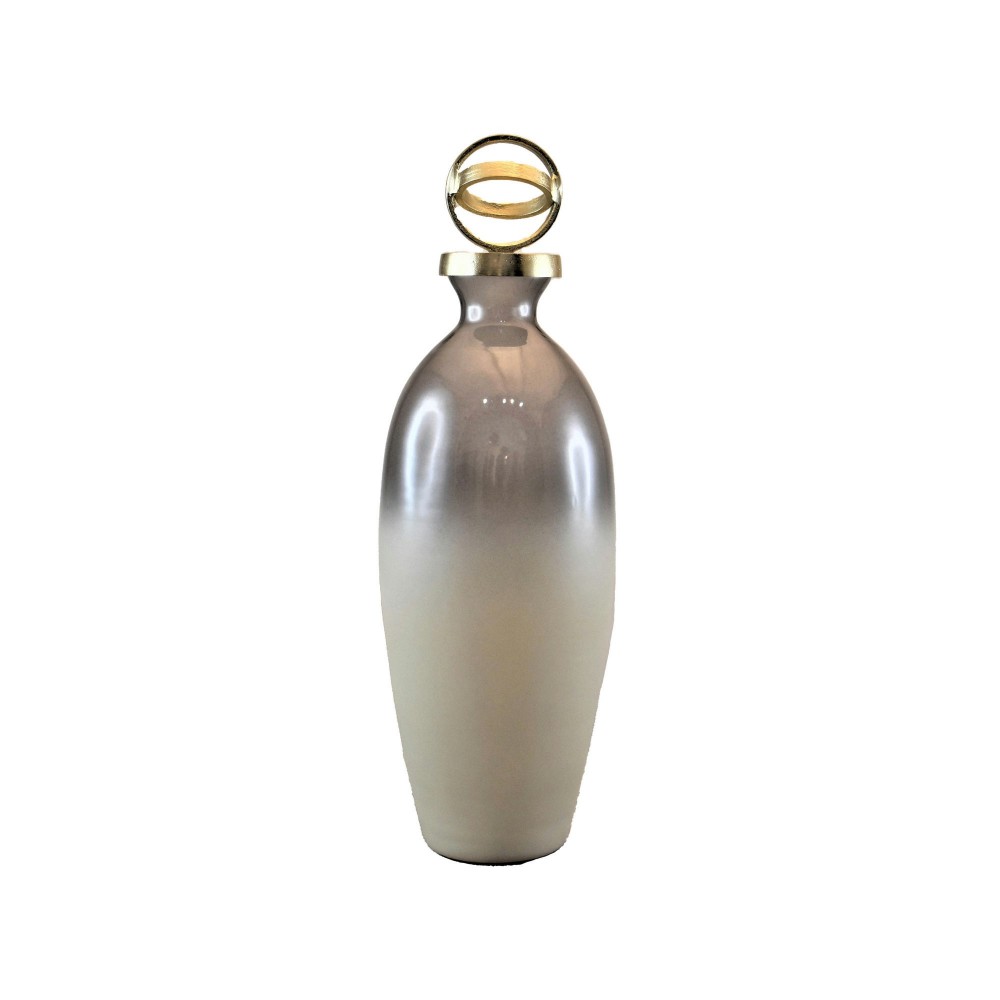 Glass,16",bottle W/sphere Lid,white/gold