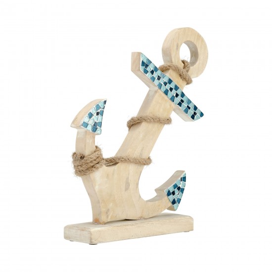 Wood, 15"h Anchor W/ Mosaic Blue/brown