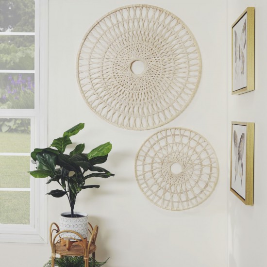 Wicker, 36", Round Wall Accent, Natural, Overlapping Strands