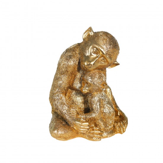 Resin 9" Monkey Mother W/ Baby,gold