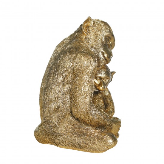 Resin 9" Monkey Mother W/ Baby,gold