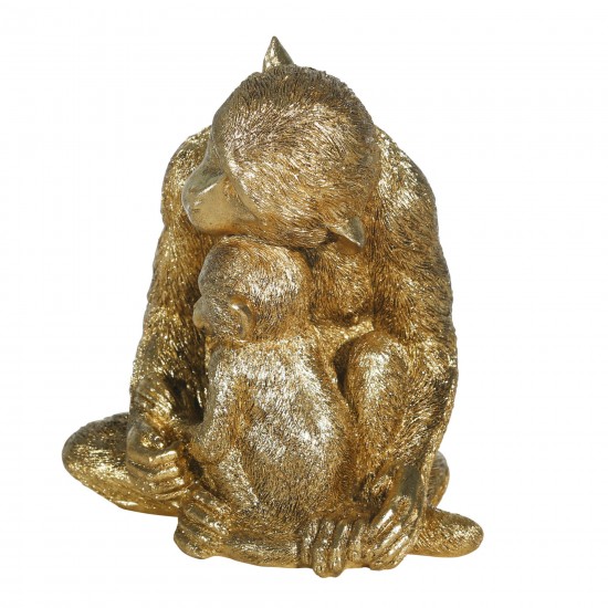 Resin 9" Monkey Mother W/ Baby,gold