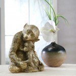 Resin 9" Monkey Mother W/ Baby,gold