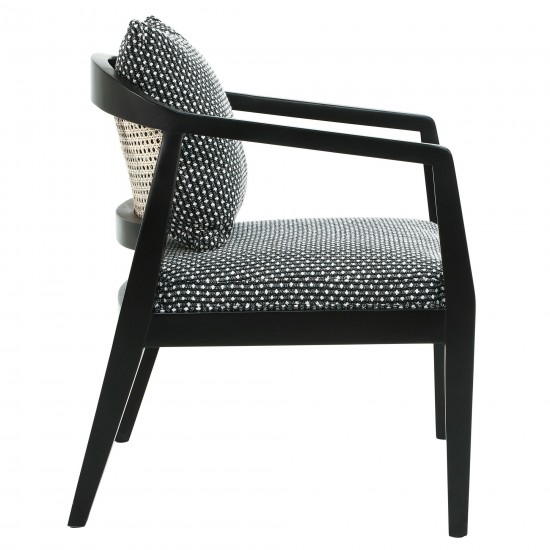 Wood, Woven Back Accent Chair, Textured Black