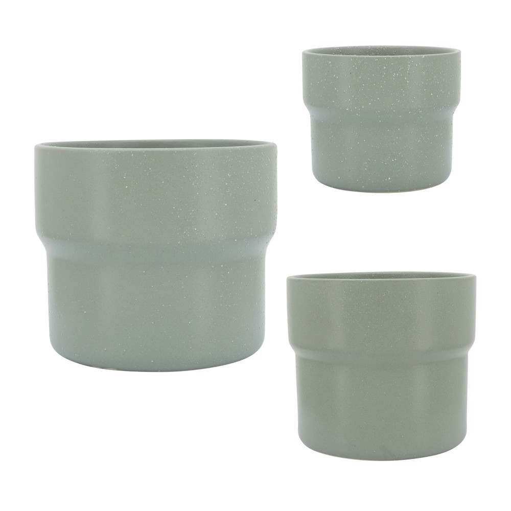 Cer, S/3 7/9/10"d Mushroom Planters, Greeen