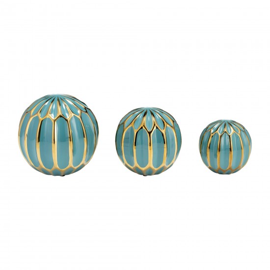 Cer S/3 4/5/6" Orbs, Turq/gold