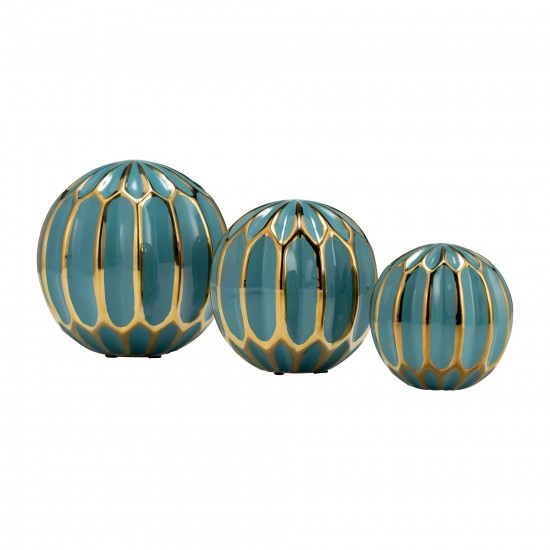 Cer S/3 4/5/6" Orbs, Turq/gold