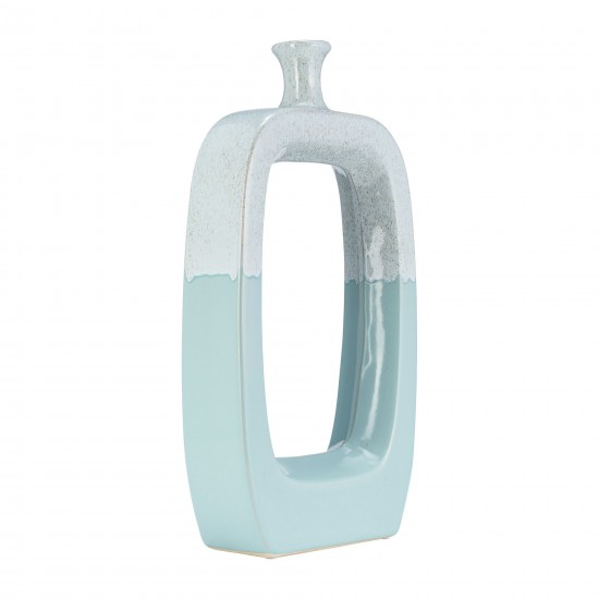 Ceramic 18" Vase W/cutout White/aqua