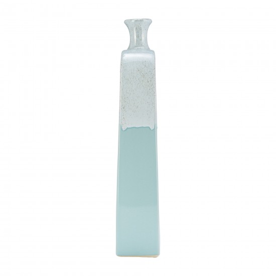 Ceramic 18" Vase W/cutout White/aqua