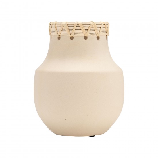 Cer, 7"h Vase W/ Weaving, Natural