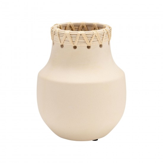 Cer, 7"h Vase W/ Weaving, Natural