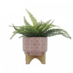 Cer, 7" Swirl Planter On Stand, D.rose