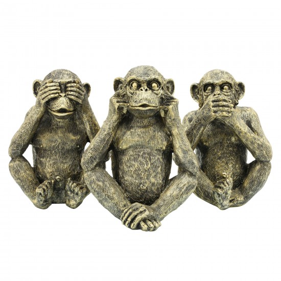 S/3 Resin Hear No,see No Speakno Monkeys,gold