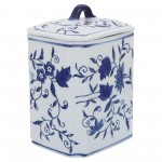 Cer, 8"h Box Jar W/ Lid, Blue