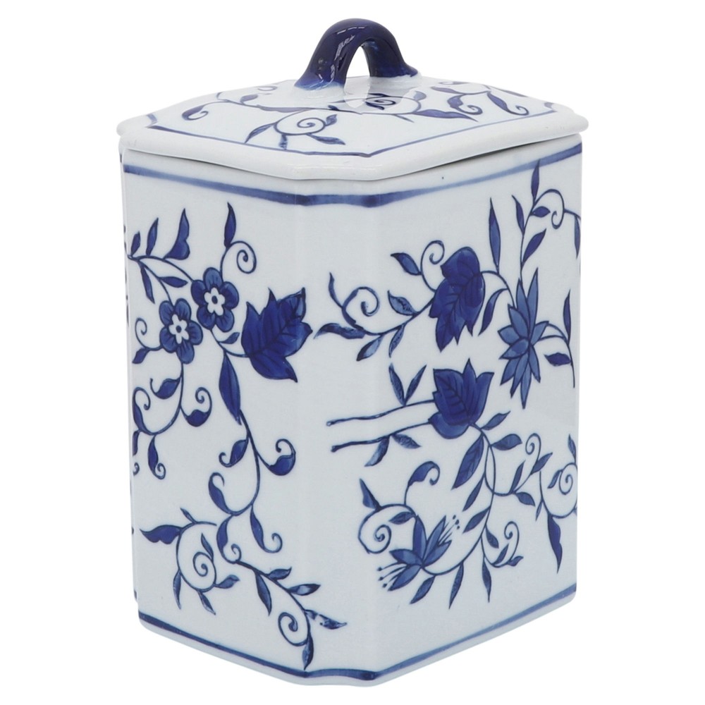 Cer, 8"h Box Jar W/ Lid, Blue