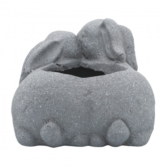 Resin, 11"l Bunnies Duo Planter, Gray