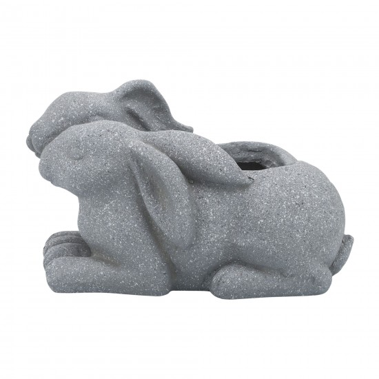 Resin, 11"l Bunnies Duo Planter, Gray