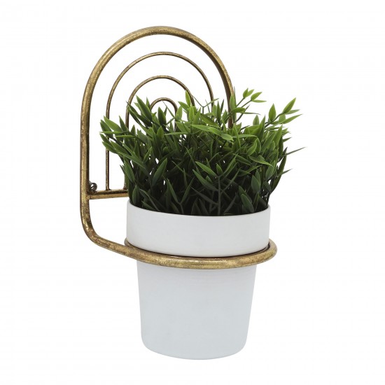 Metal, 11"h Wall Planter, Gold/white