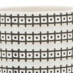 Cer, S/2 5/6" Abstract Planters W/ Saucer, Ivory, Grid Pattern