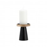 Wood, 6" Flat Candle Holder Stand, Black/natural
