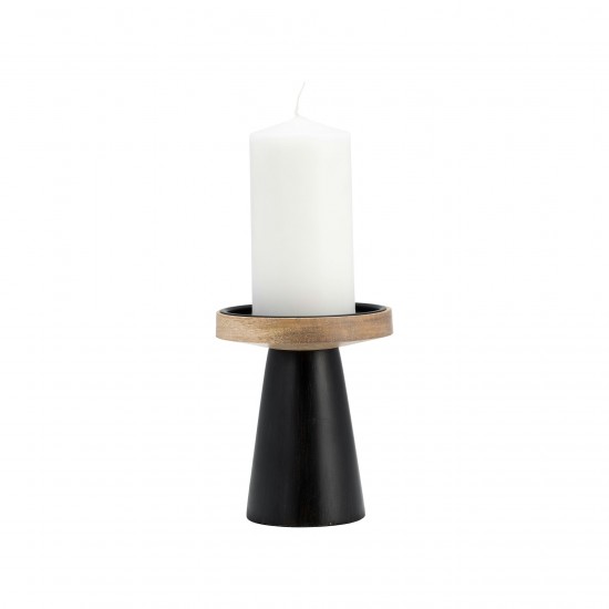 Wood, 6" Flat Candle Holder Stand, Black/natural