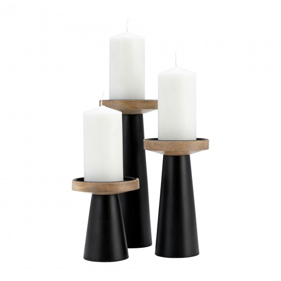 Wood, 6" Flat Candle Holder Stand, Black/natural