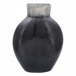 16" Ribbed Metal Vase, 2-tone Black