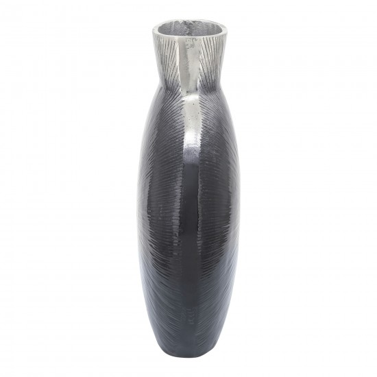 16" Ribbed Metal Vase, 2-tone Black